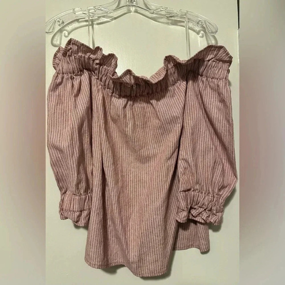 Ellison red stripe off the shoulder blouse - Picture 1 of 6